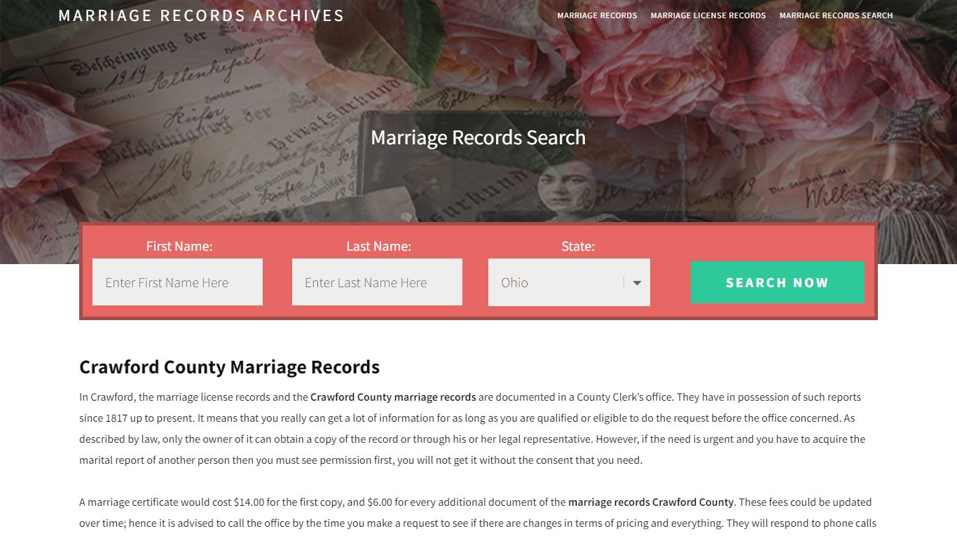 Crawford County Marriage Records | Enter Name and Search